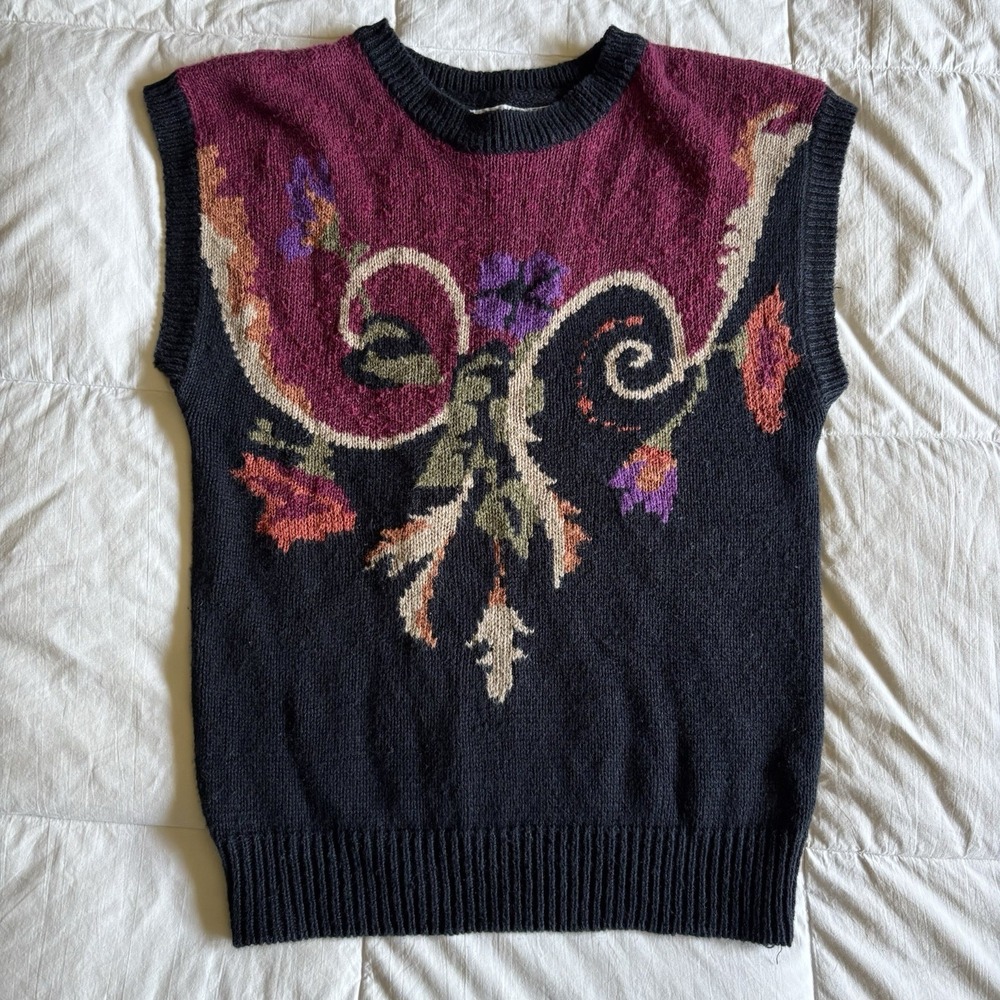 Vtg Russ Petites Knit Sweater Vest Womens S Cottagecore Whimsigoth Dark Academia